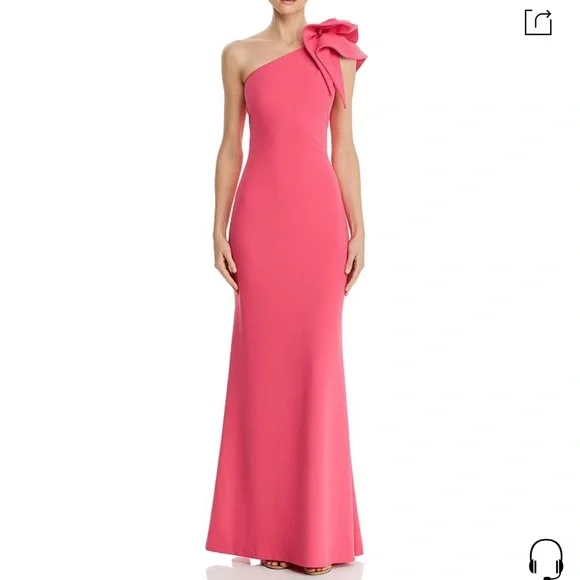 Aqua One-Shoulder Pink Gown with Shoulder Bow - Picture 1 of 5